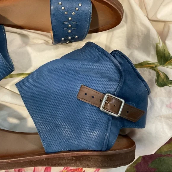 MIZ MOOZ sandals flats ankle w buckle strap cuff Blue Open-Toe back ZIPPER 42 - Picture 5 of 16
